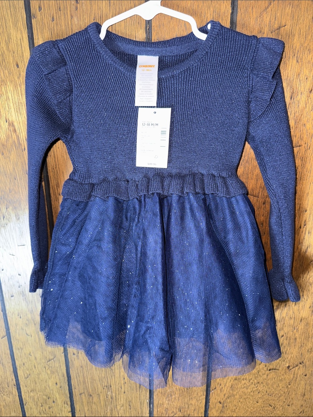 Gymboree Navy Blue Sparkle Tulle Knit Long-Sleeve Dress